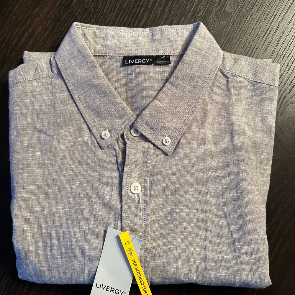 Men's Linen Blend Gray Button-Up Short Sleeve Shirt NWT - Picture 6 of 6